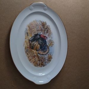 Vintage Turkey Country Scene 16" Oval Serving Platter by Taylor Smith and Taylor